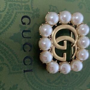 Gucci Aged Goldtone Metal Double G luxury Brooch